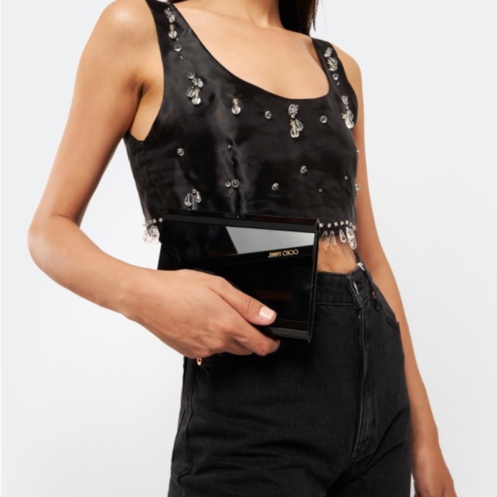 Zara limited edition black clear beaded jewelled sleeveless crop top Sz S NWT - Picture 2 of 16